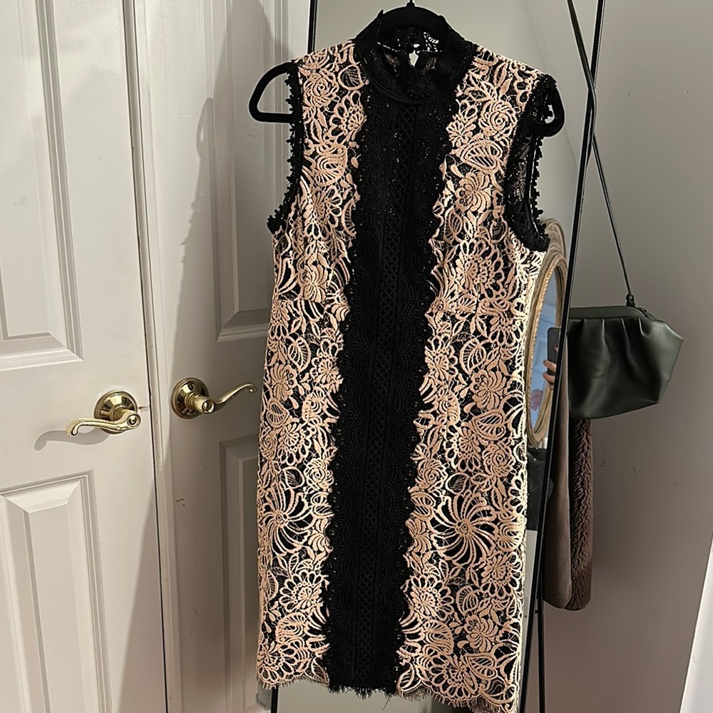 Nanette Lepore Black and Cream Floral Lace Mini Dress